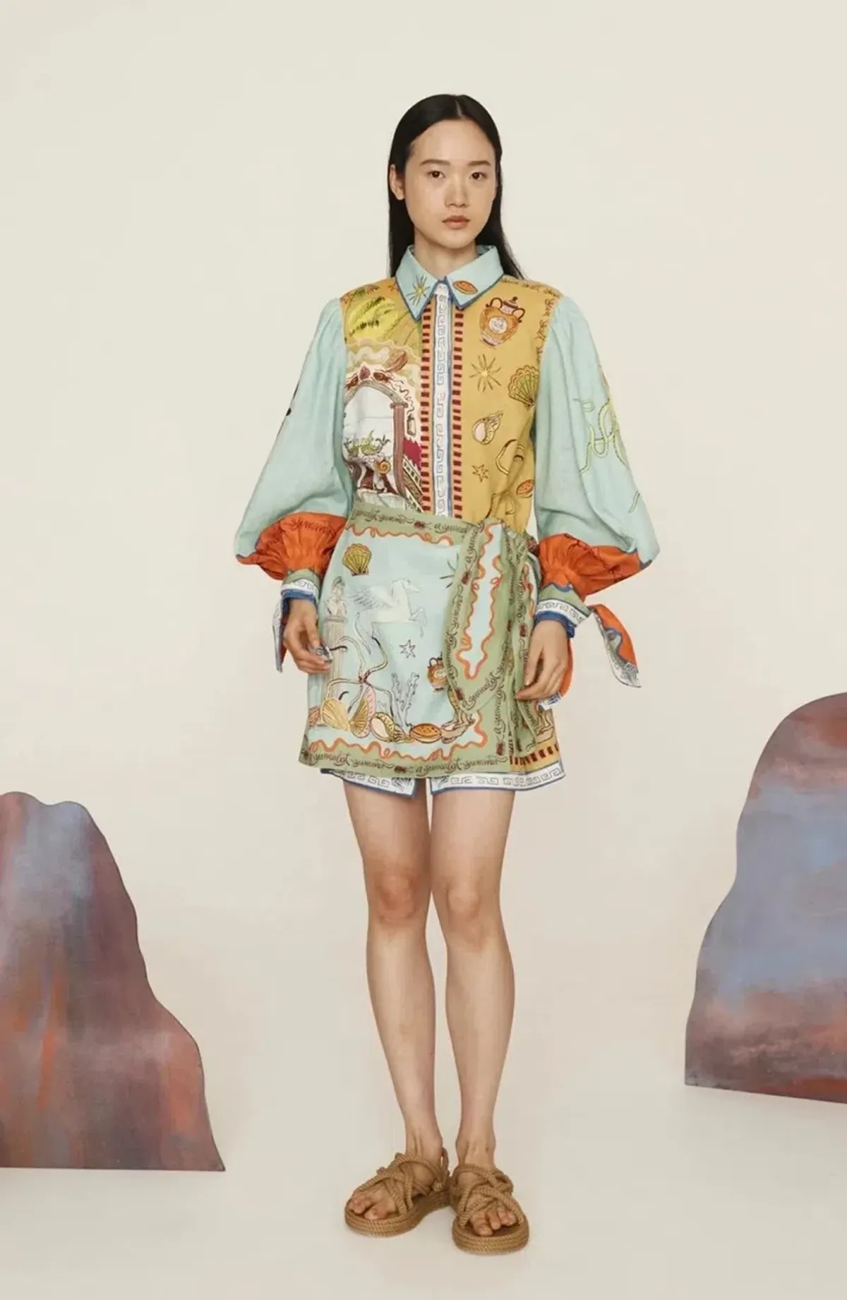 Alemais Surrealist Summer Mini Shirtdress Blue Size 10 AU - Image 3