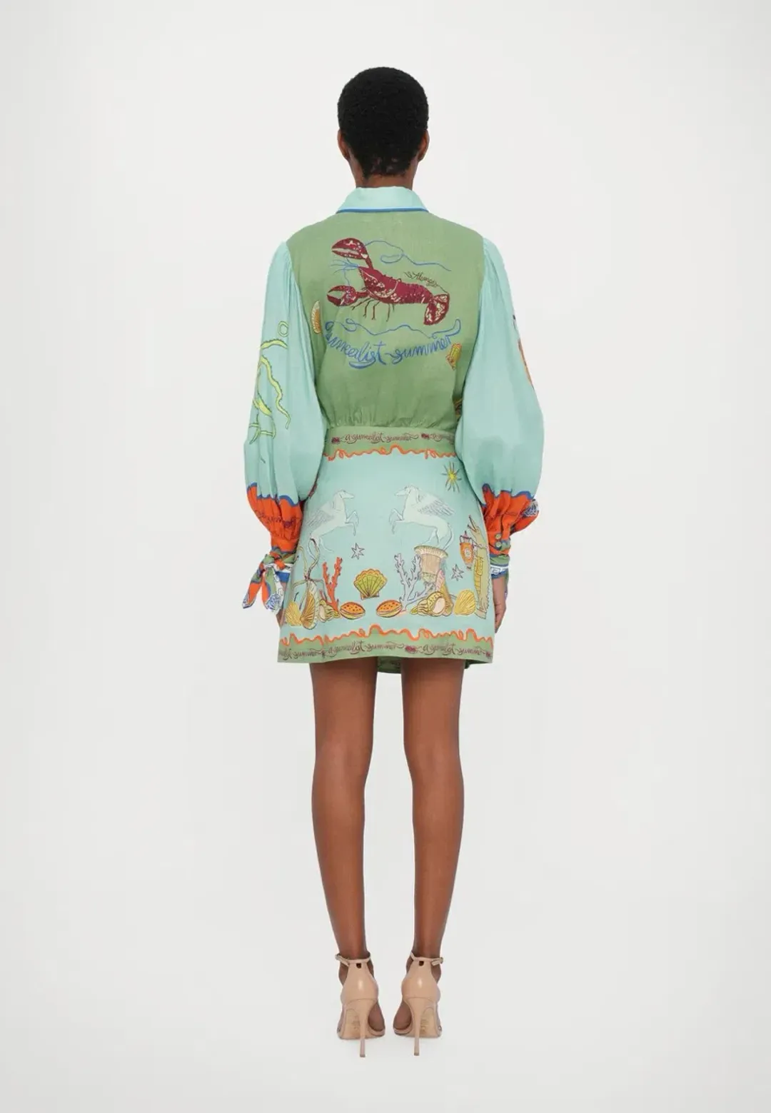 Alemais Surrealist Summer Mini Shirtdress Blue Size 10 AU for rent on The Volte - main image