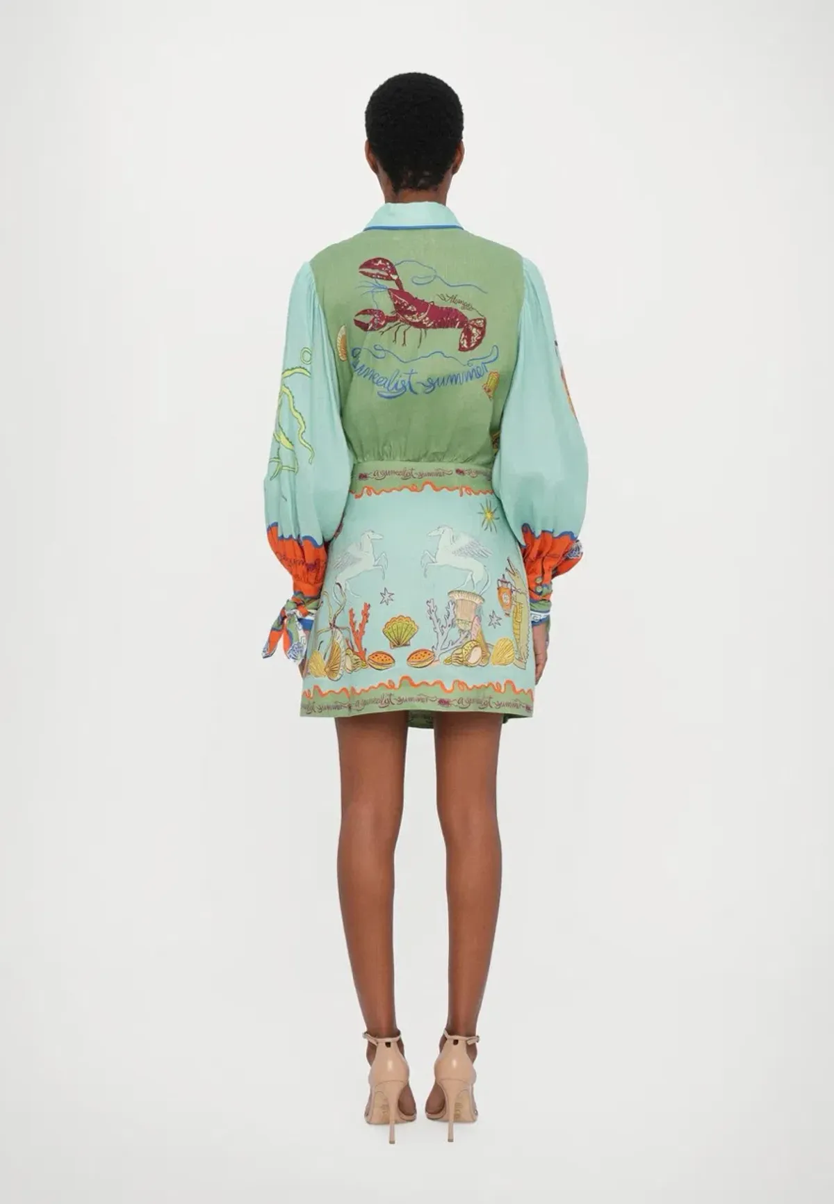 Alemais Surrealist Summer Mini Shirtdress Blue Size 10 AU - Image 8