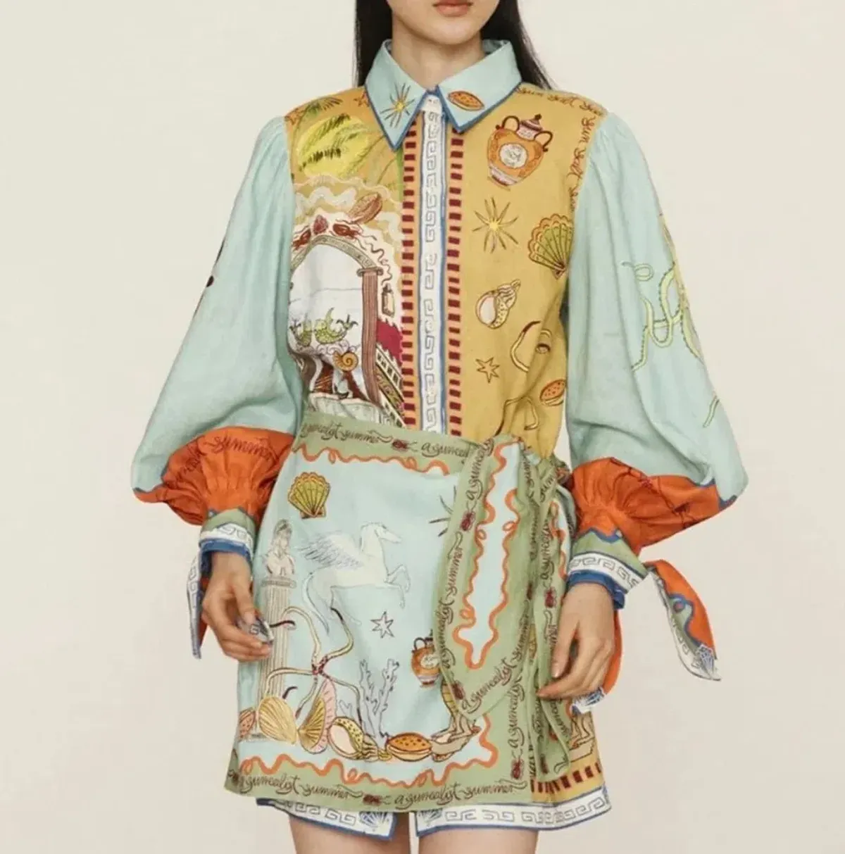 Alemais Surrealist Summer Mini Shirtdress Blue Size 10 AU - Image 1