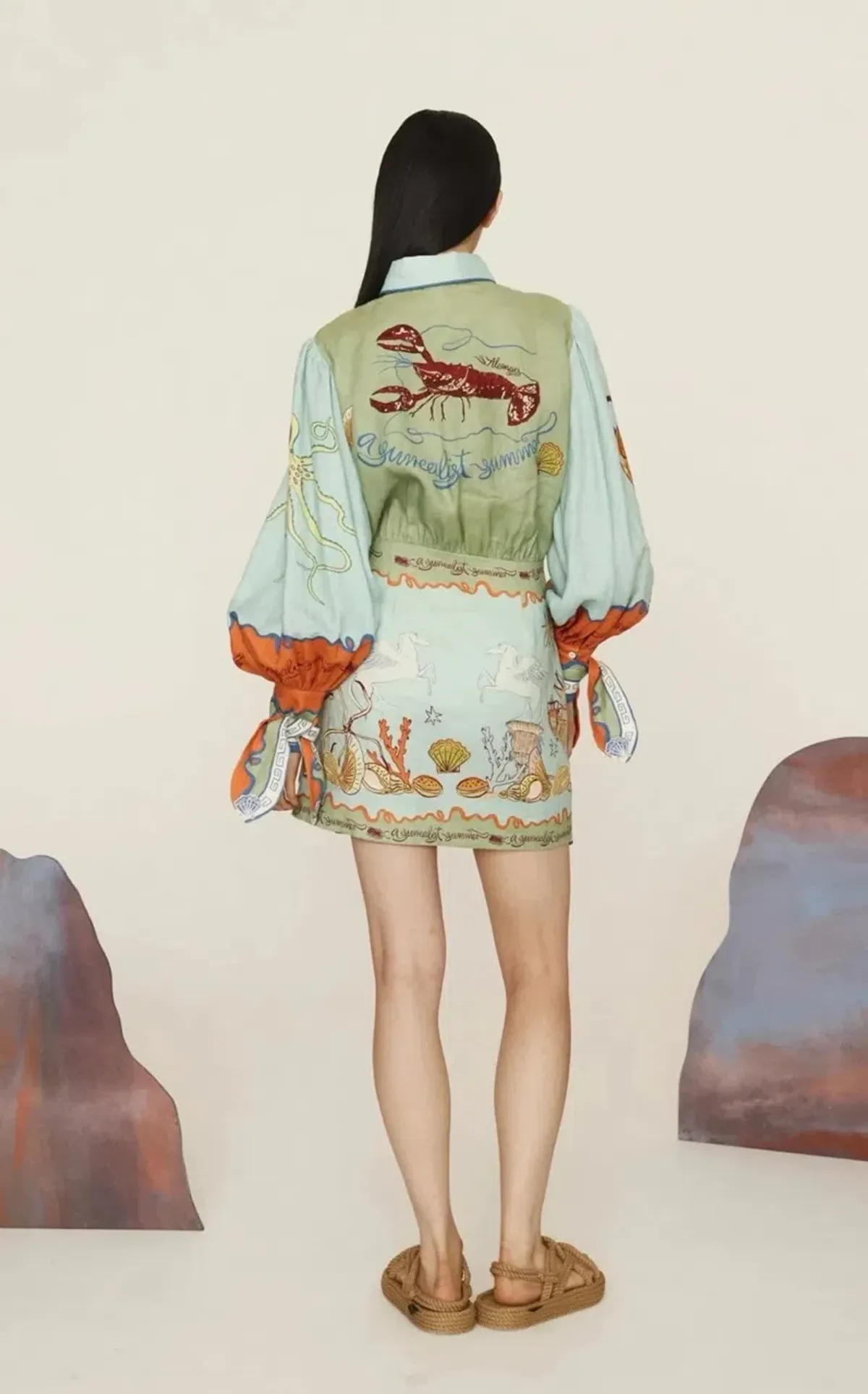 Alemais Surrealist Summer Mini Shirtdress Blue Size 10 AU - Image 4