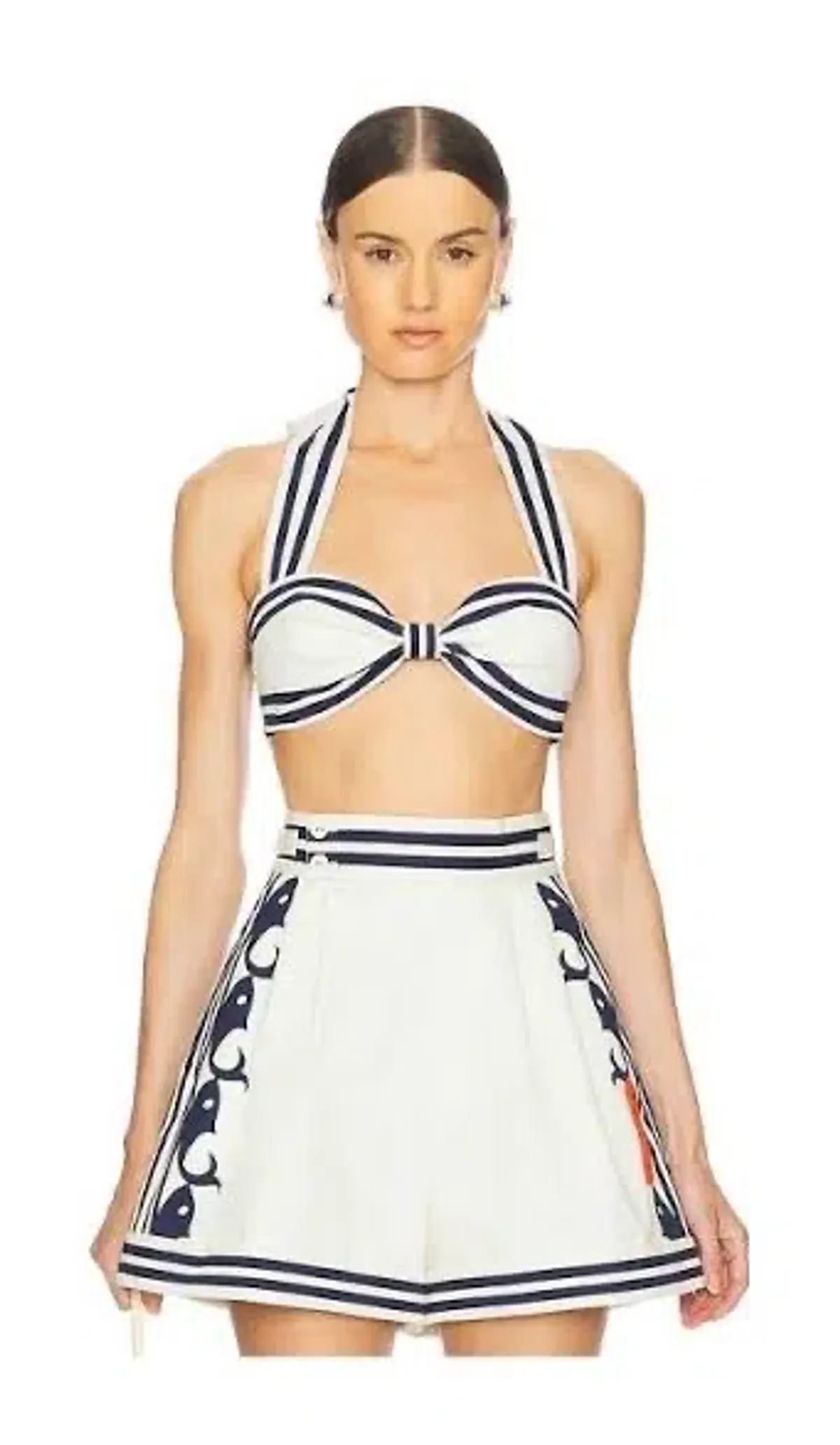 Alemais Marine Striped Bralette & Shorts Set White Size 10 AU - Image 15