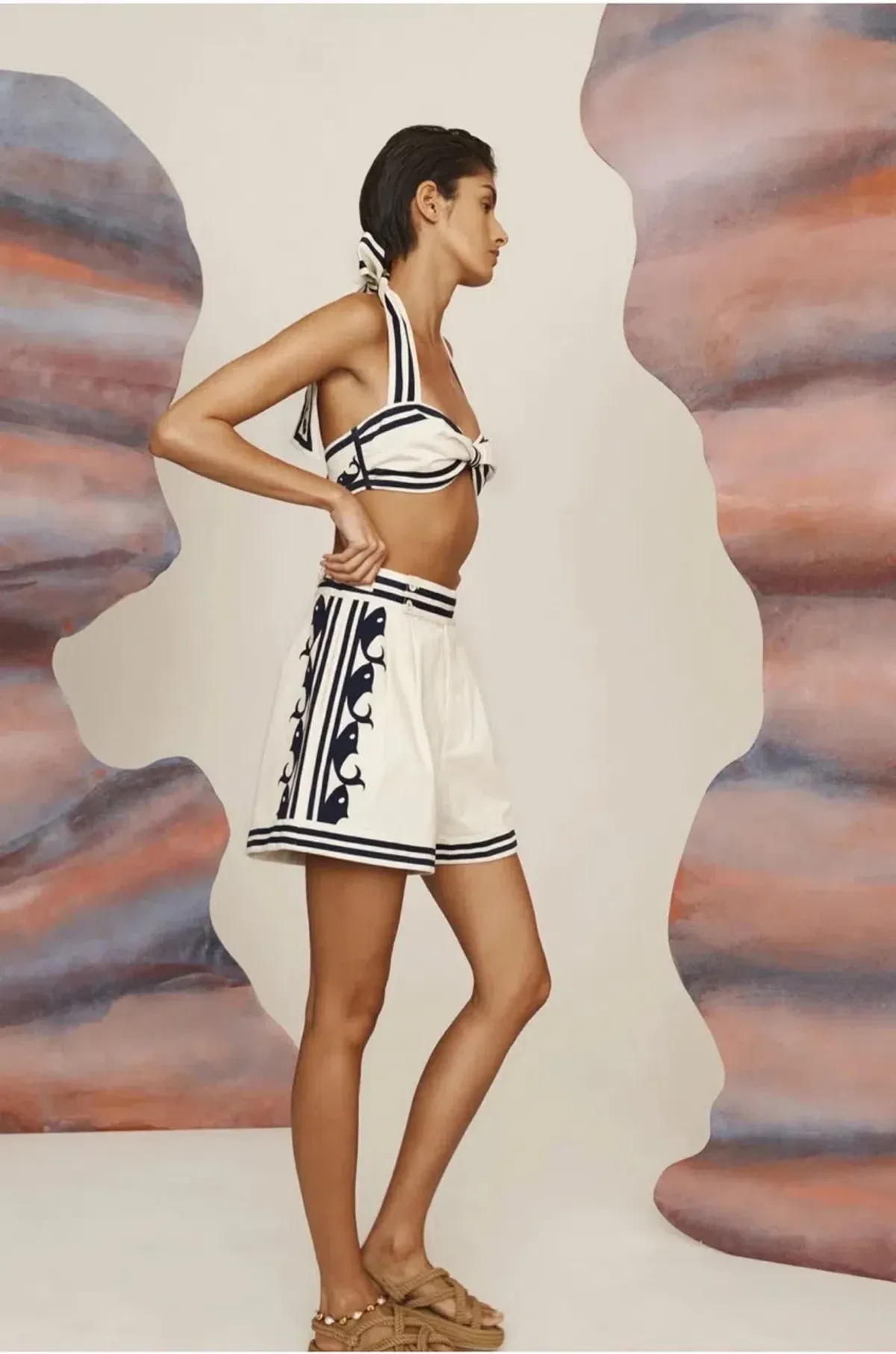 Alemais Marine Striped Bralette & Shorts Set White Size 10 AU - Image 14