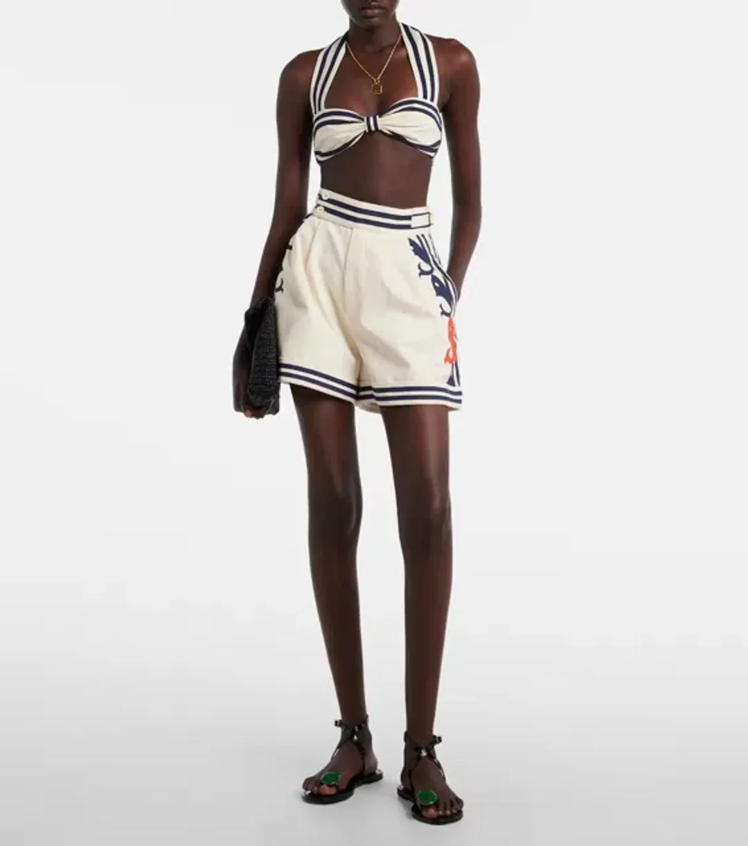 Alemais Marine Striped Bralette & Shorts Set White Size 10 AU for rent on The Volte - main image