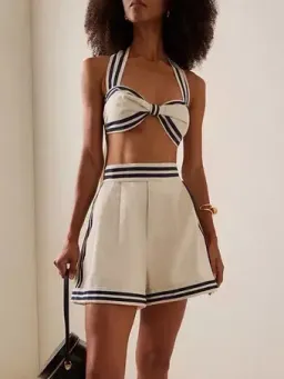 Alemais Marine Striped Bralette & Shorts Set White Size 10 AU for rent on The Volte - image 3