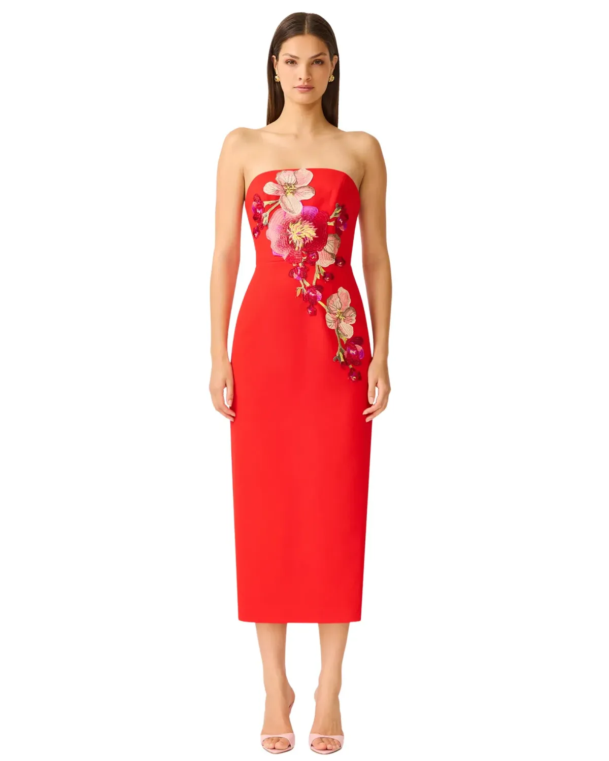 Elliatt Fleurisca Embroidered Midi Dress in Scarlet Red Size 10 for rent on The Volte - main image