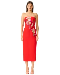 Elliatt Fleurisca Embroidered Midi Dress in Scarlet Red Size 10 for rent on The Volte - image 1