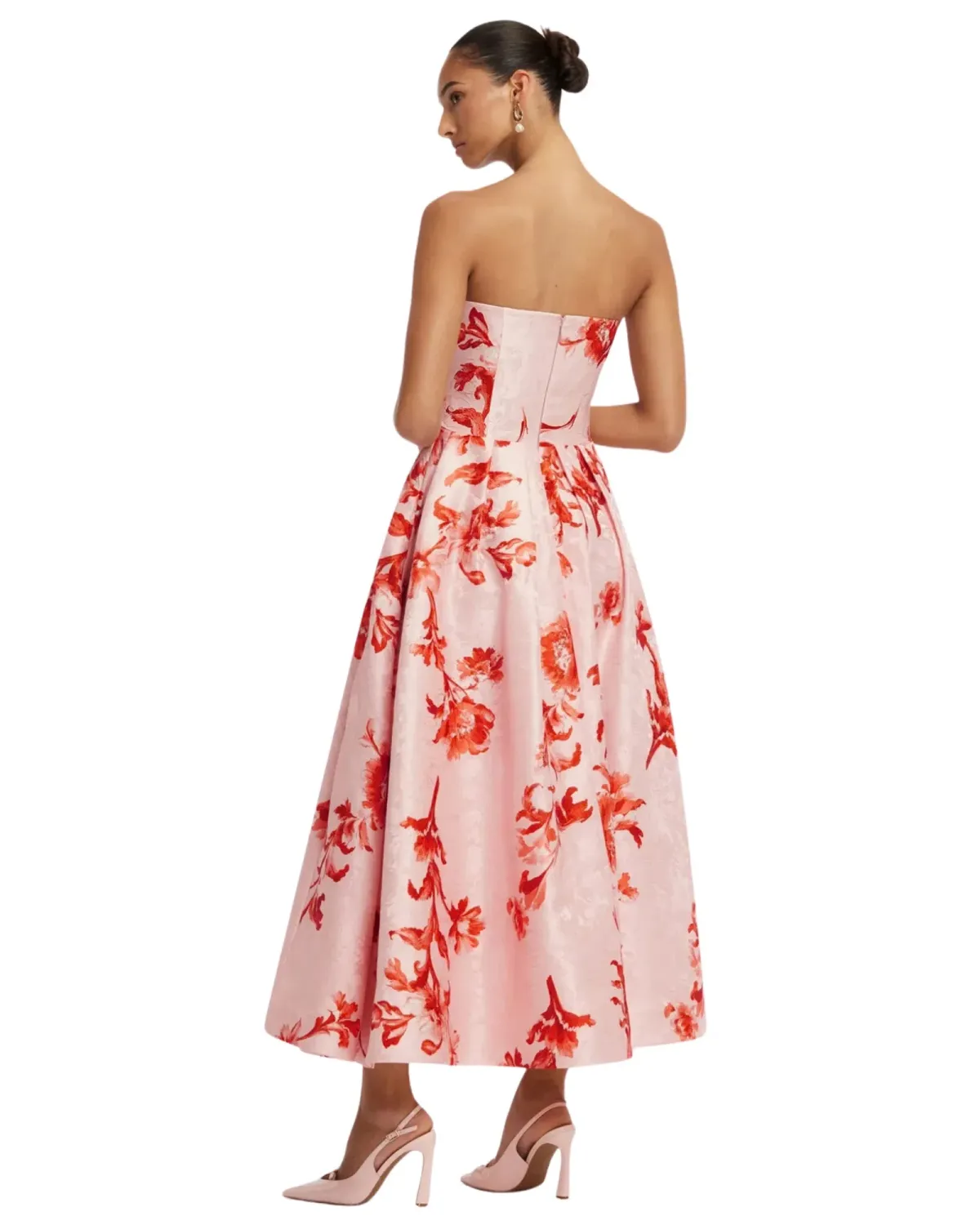 Leo Lin Lynn Jacquard Bustier Midi Dress Magnolia Print Size 10 - Image 2