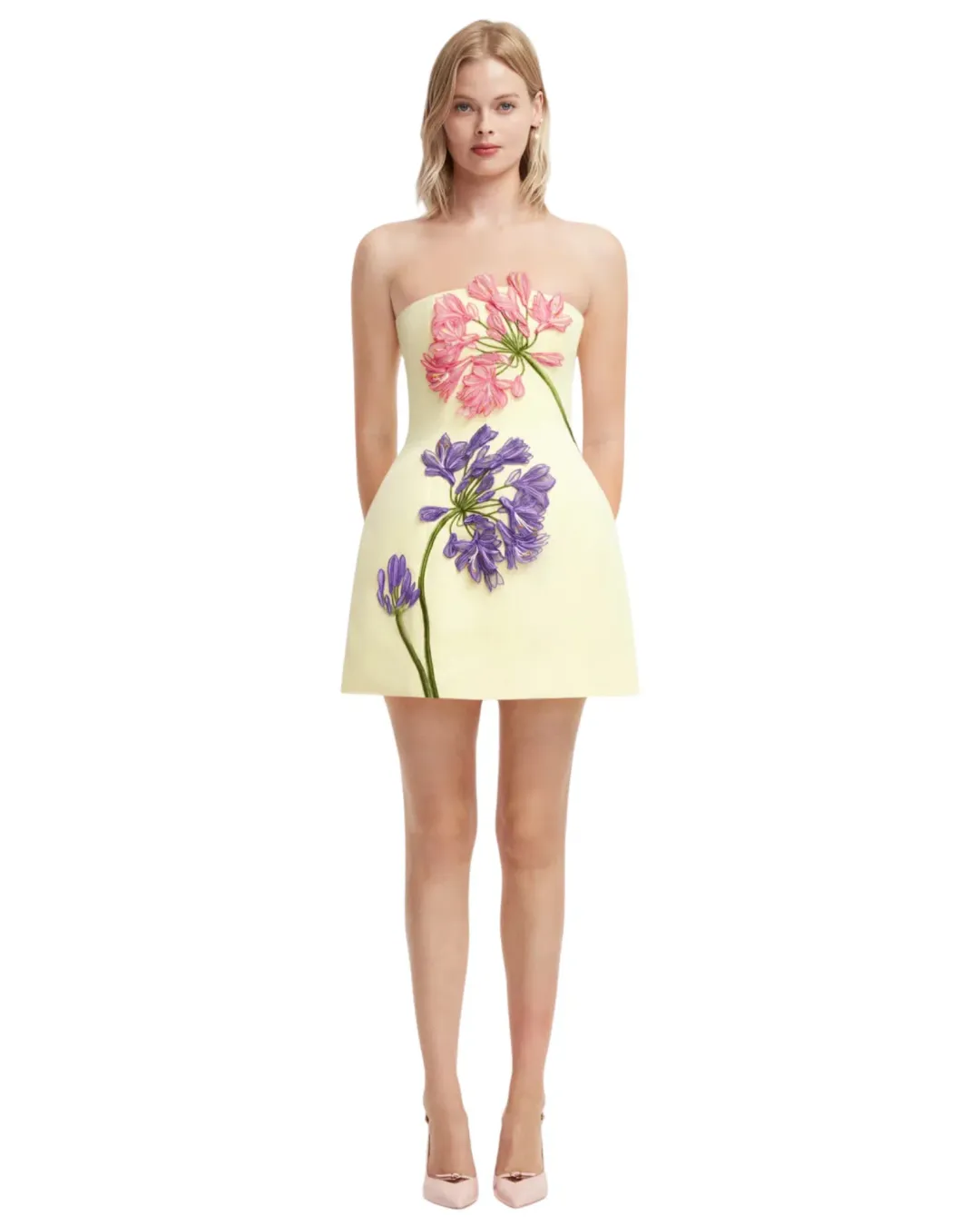 Leo Lin Roselle Applique Bustier Mini Dress Agapanthus Print Size 14 for rent on The Volte - main image