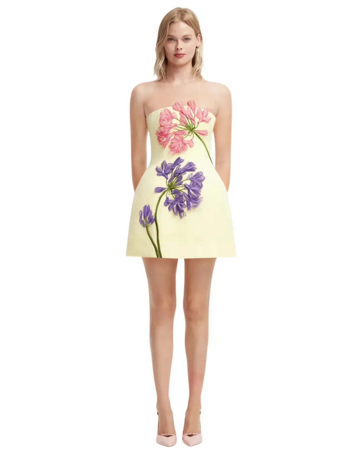 Leo Lin Roselle Applique Bustier Mini Dress Agapanthus Print Size 14 - Image 4
