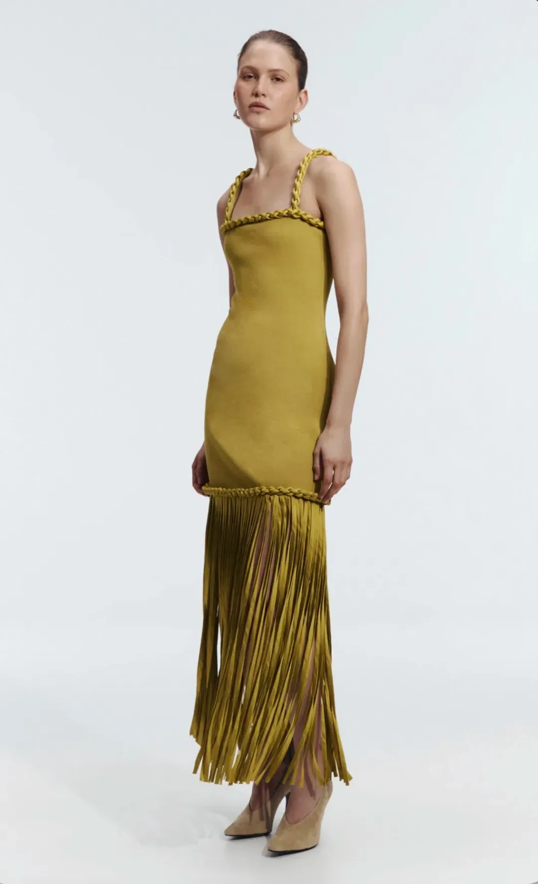 Aje Ribiona knit midi dress olive size 6 for rent on The Volte - main image