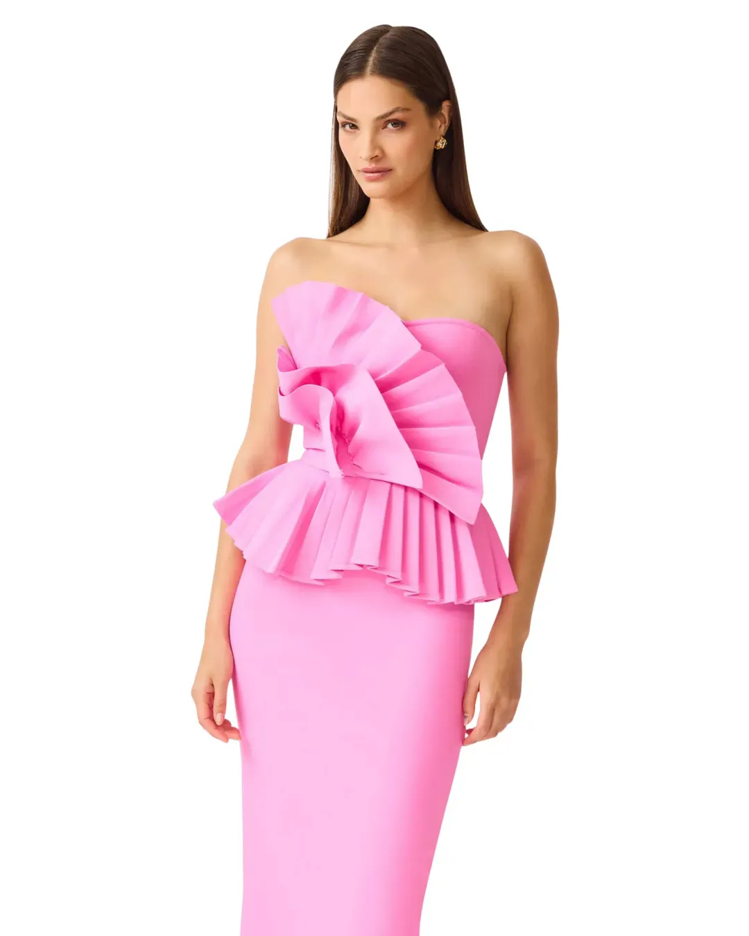 Elliatt Orelia Pleated Midi Dress Candy Pink Size 12 for rent on The Volte - main image