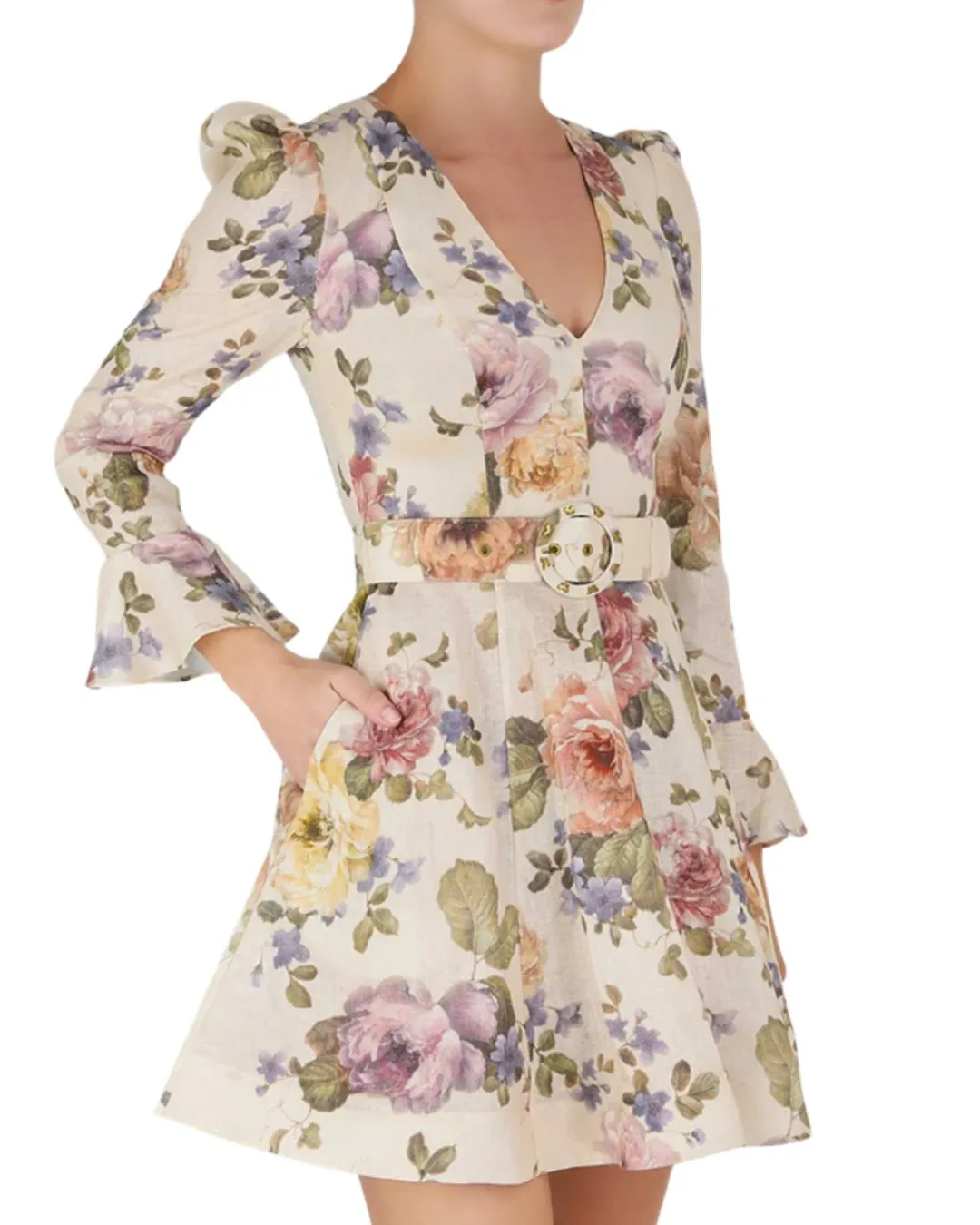 Zimmermann Luminosity Mini Dress Multi Floral Cream Size 2 / AU 12 for rent on The Volte - main image