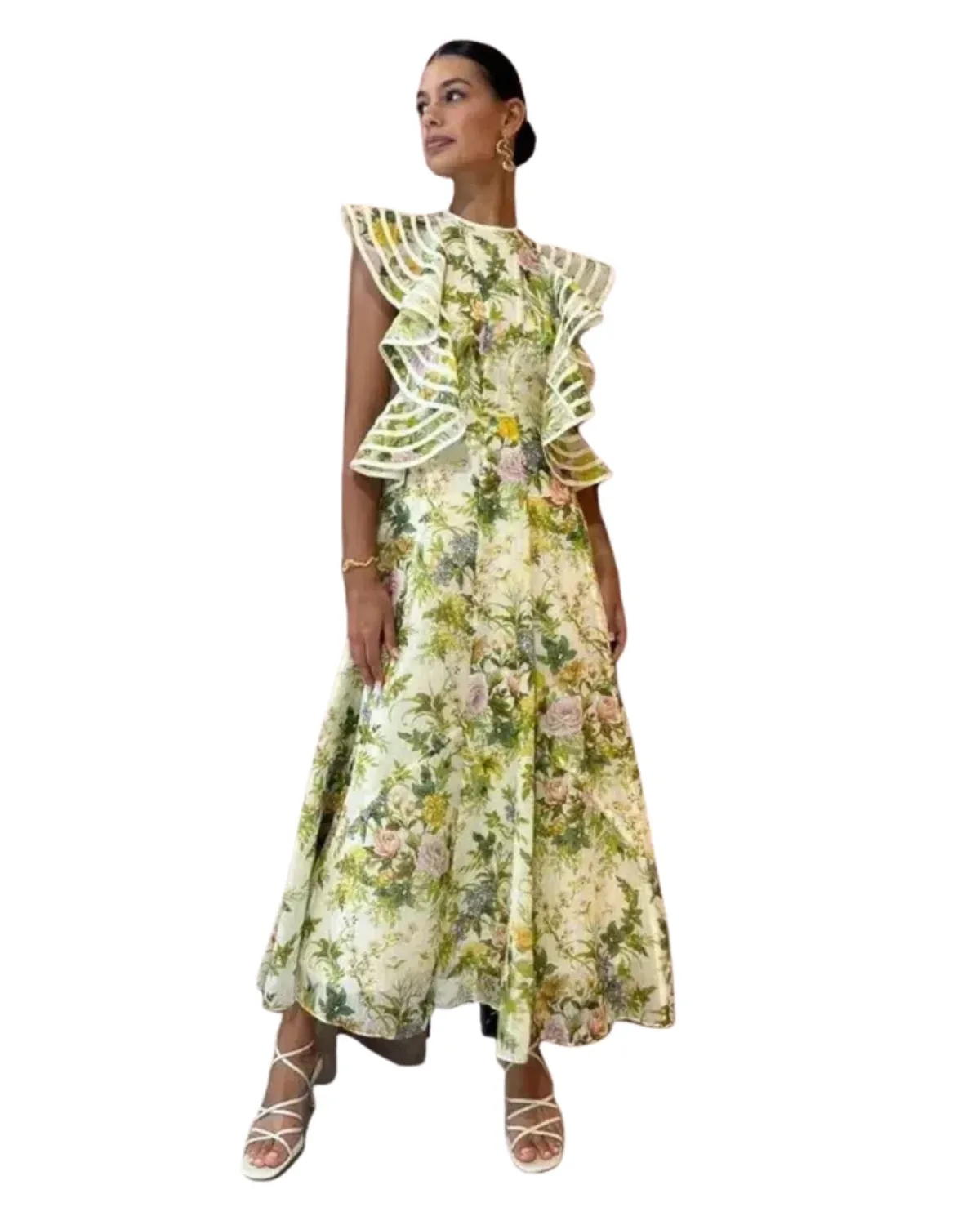 Alemais Eden Flounce Midi Dress Cream Floral Size 14 - Image 6