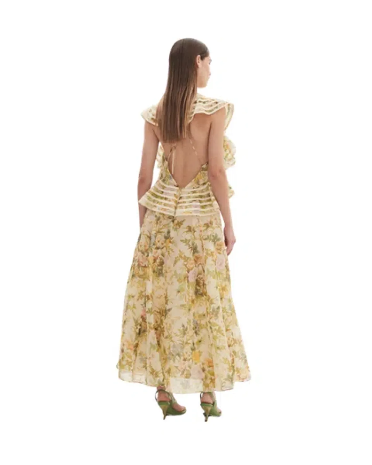 Alemais Eden Flounce Midi Dress Cream Floral Size 14 - Image 2