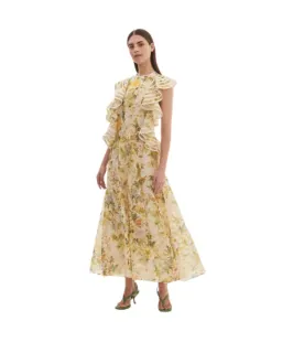 Alemais Eden Flounce Midi Dress Cream Floral Size 14 for rent on The Volte - image 1