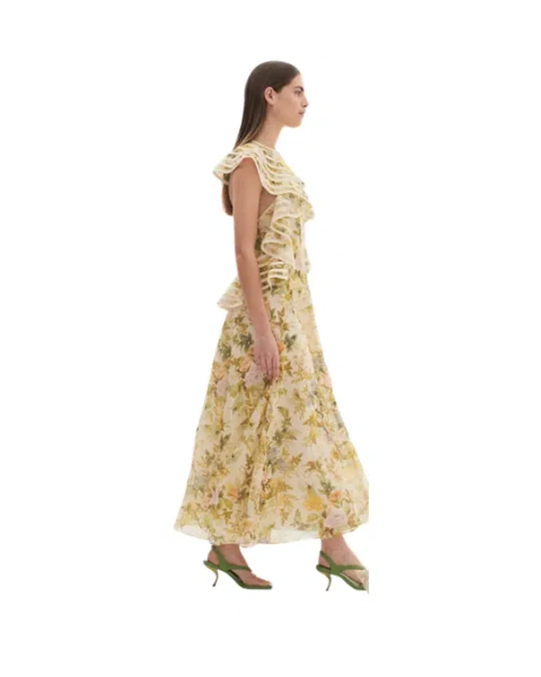 Alemais Eden Flounce Midi Dress Cream Floral Size 14 for rent on The Volte - main image