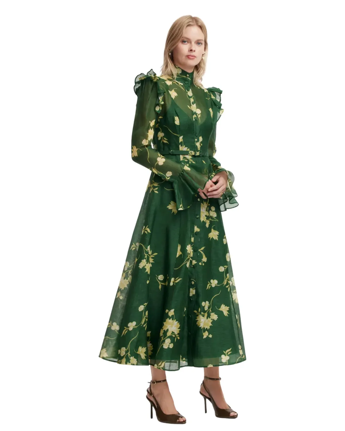 Leo Lin Katrina Butterfly Sleeve Midi Dress Forest Print Size 12 - Image 3