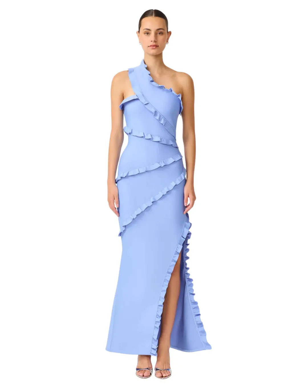 Elliatt Floriana Asymmetric Maxi Gown Cornflower Blue Size L / AU 12 for rent on The Volte - main image