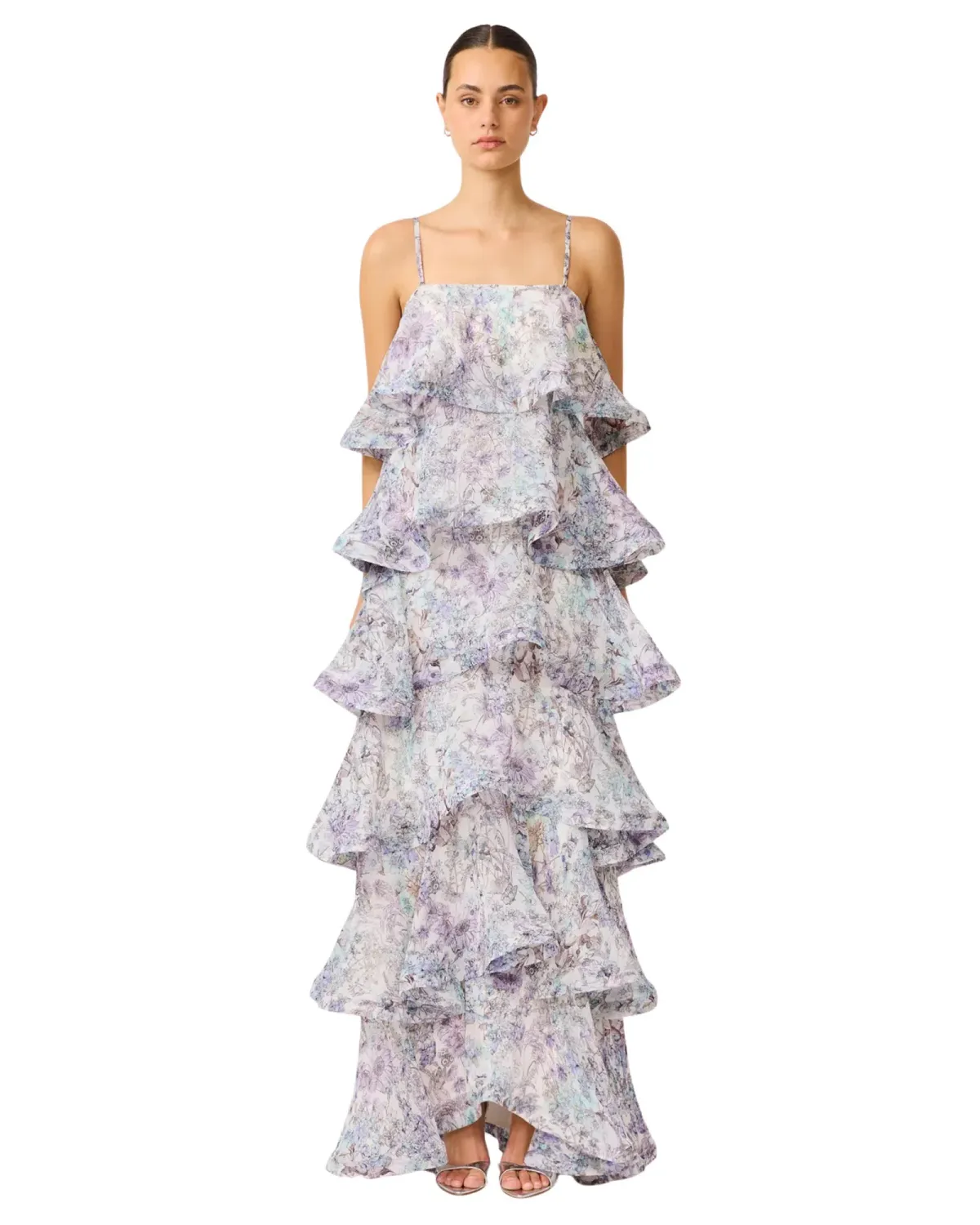 Elliatt Rosaria Tiered Maxi Gown Purple Floral Size L / AU 12 - Image 1