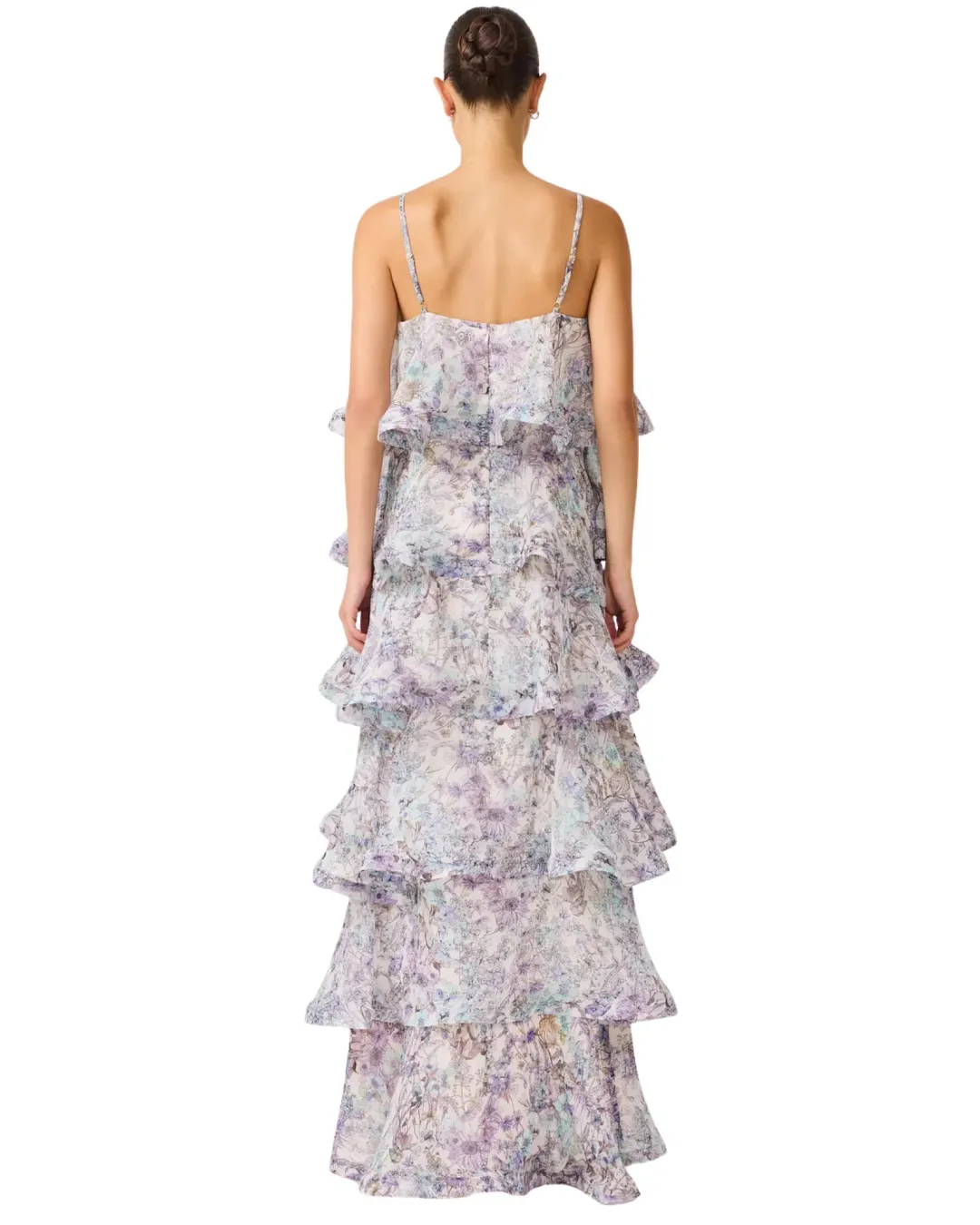 Elliatt Rosaria Tiered Maxi Gown Purple Floral Size L / AU 12 for rent on The Volte - main image