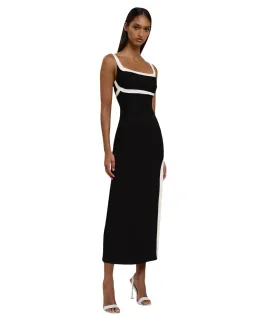 By Johnny Saraya Scoop Split Maxi Dress Black Ivory Size 12 for rent on The Volte - image 2