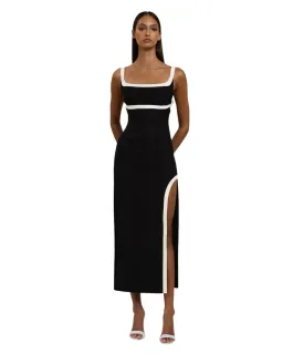 By Johnny Saraya Scoop Split Maxi Dress Black Ivory Size 12 for rent on The Volte - image 1