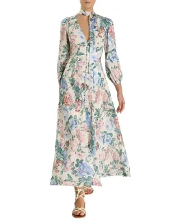 Zimmermann Verity Plunge Long Dress Cream Blue Floral Size 1 / AU 10 for rent on The Volte - image 1