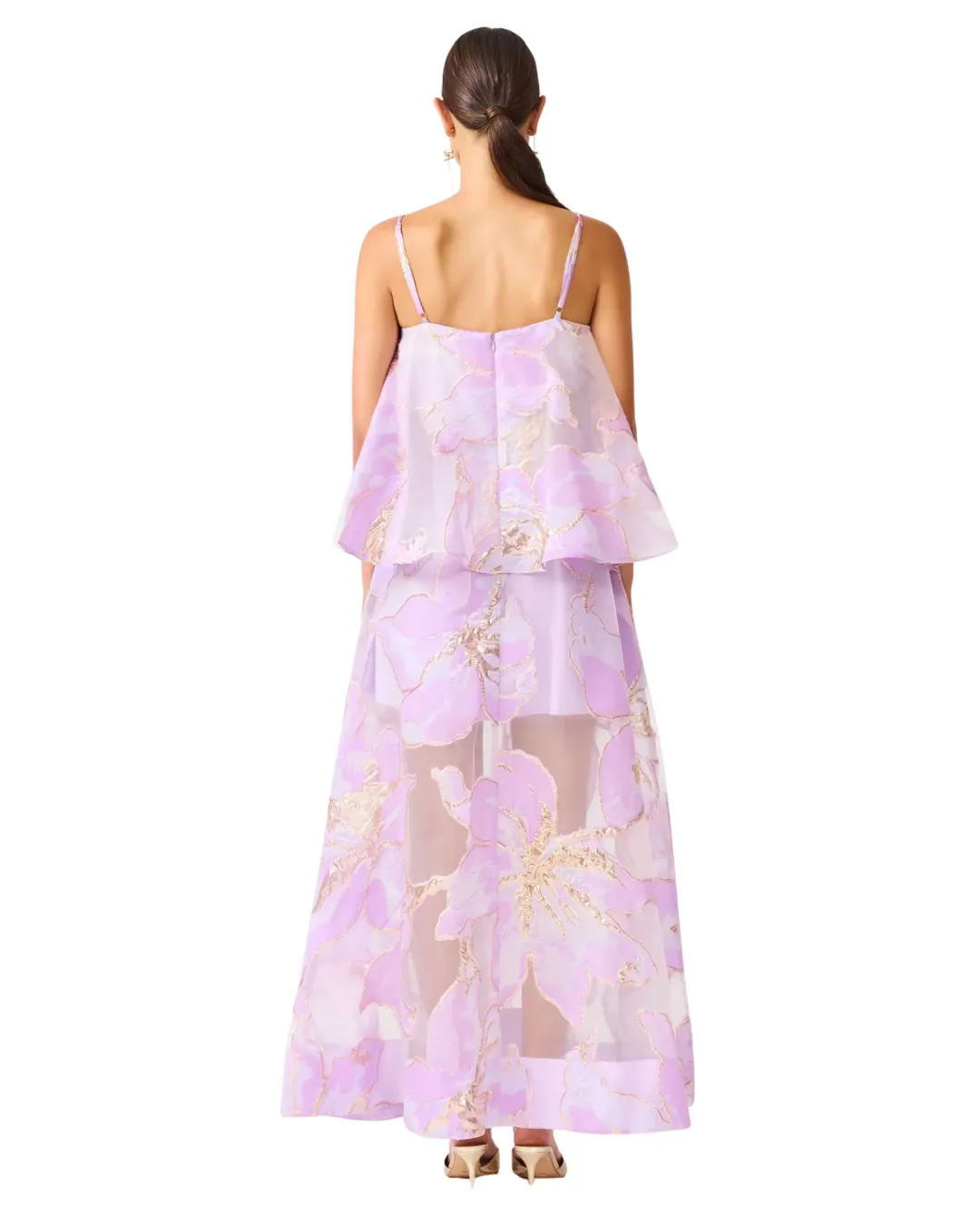 Elliatt Elysia Tiered Maxi Gown Purple Floral Size M / AU 10 for rent on The Volte - main image