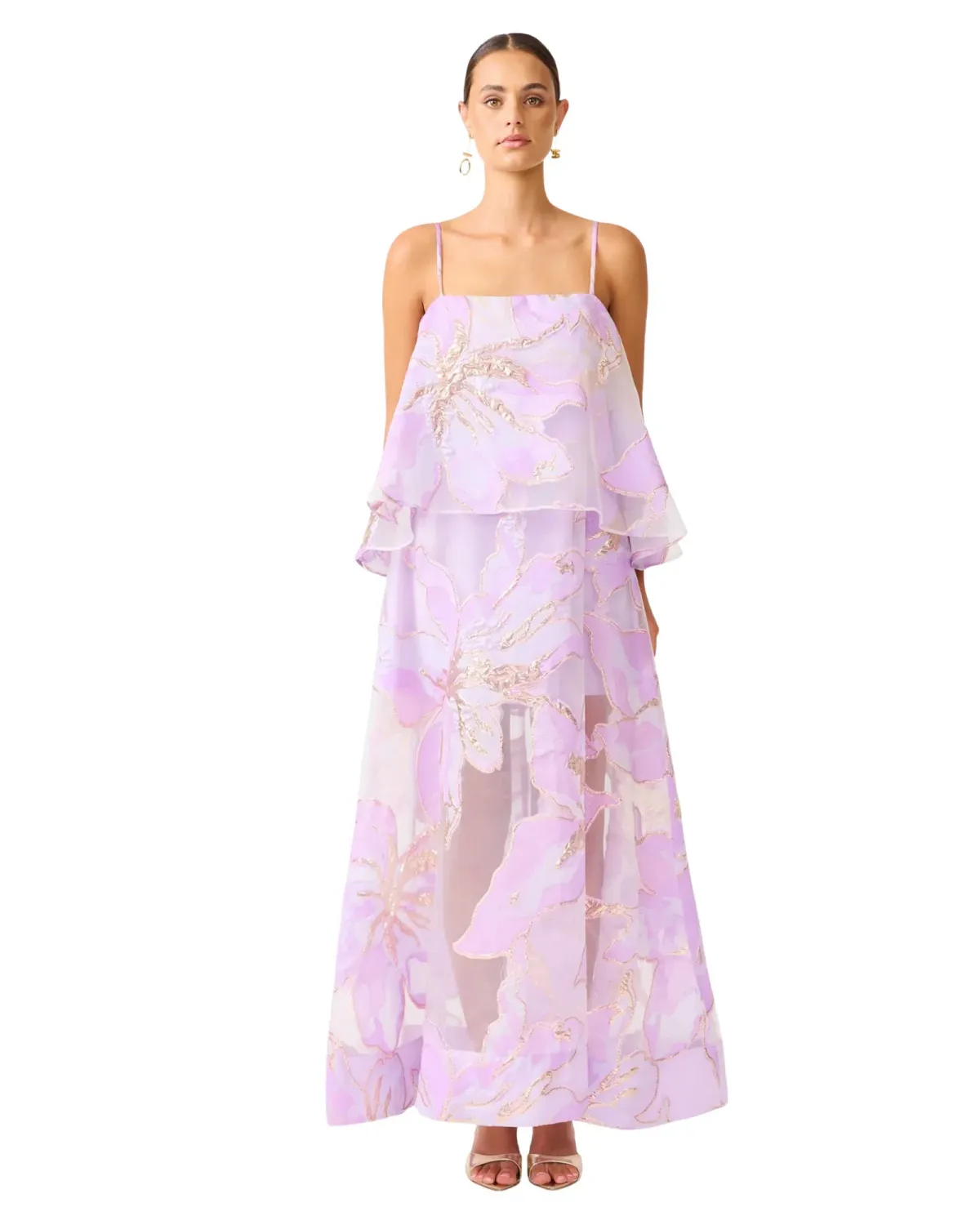 Elliatt Elysia Tiered Maxi Gown Purple Floral Size L / AU 12 - Image 1