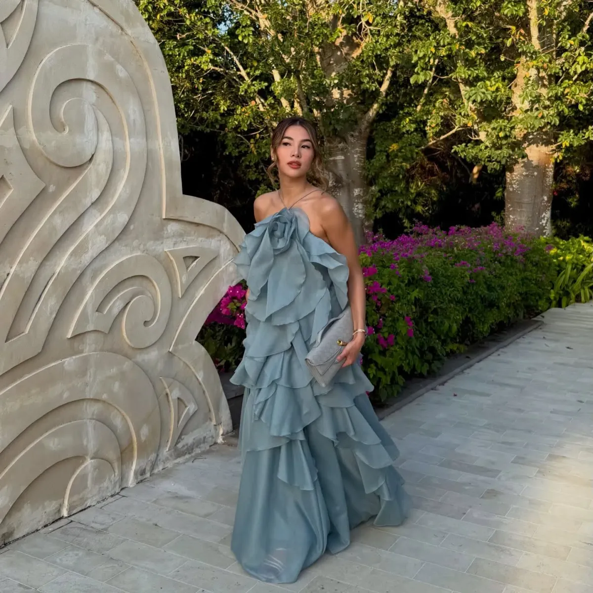 Aje Pandorea Layered Maxi Dress in Duck Egg Size AU 6 for rent on The Volte - main image