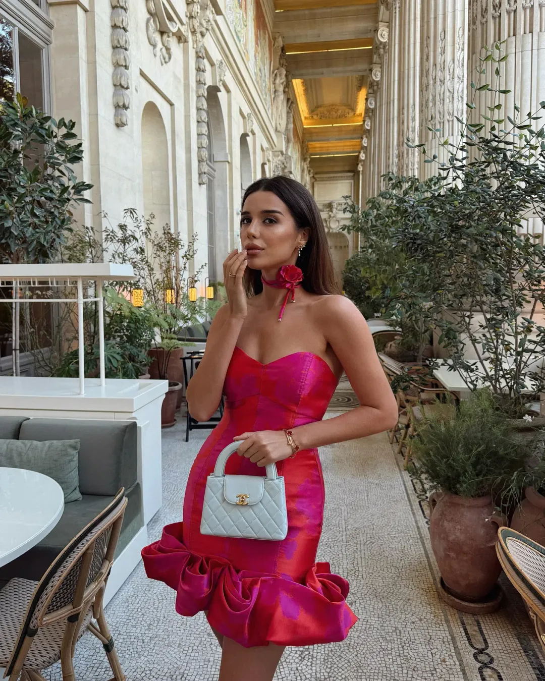 Elliatt Eloise Strapless Mini Dress in Pink & Red Size M for rent on The Volte - main image