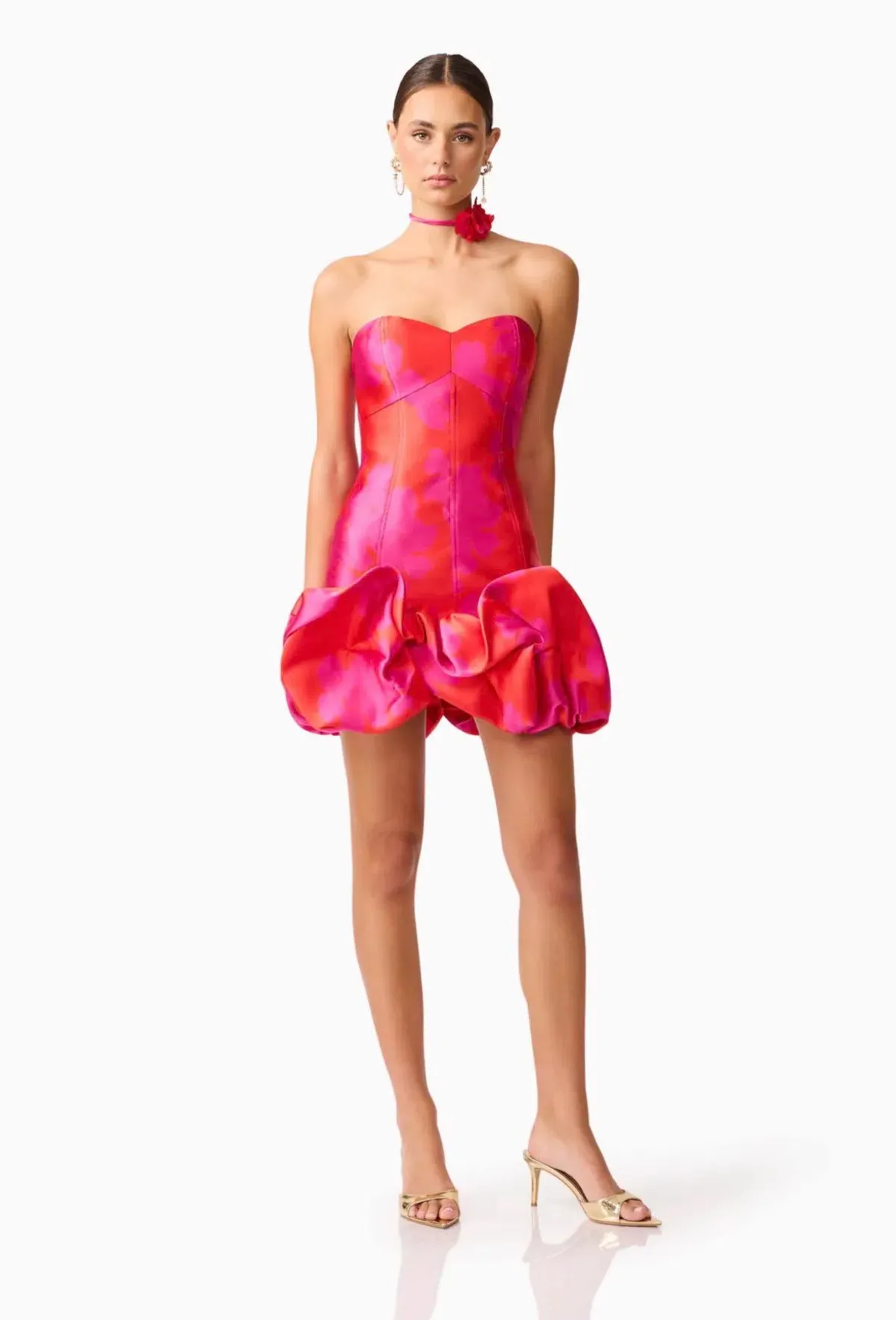 Elliatt Eloise Strapless Mini Dress in Pink & Red Size M - Image 2