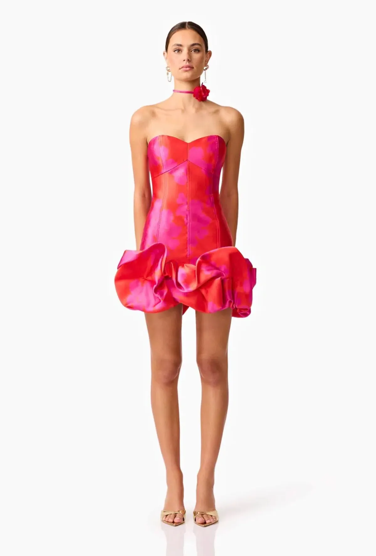 Elliatt Eloise Strapless Mini Dress in Pink & Red Size M for rent on The Volte - main image