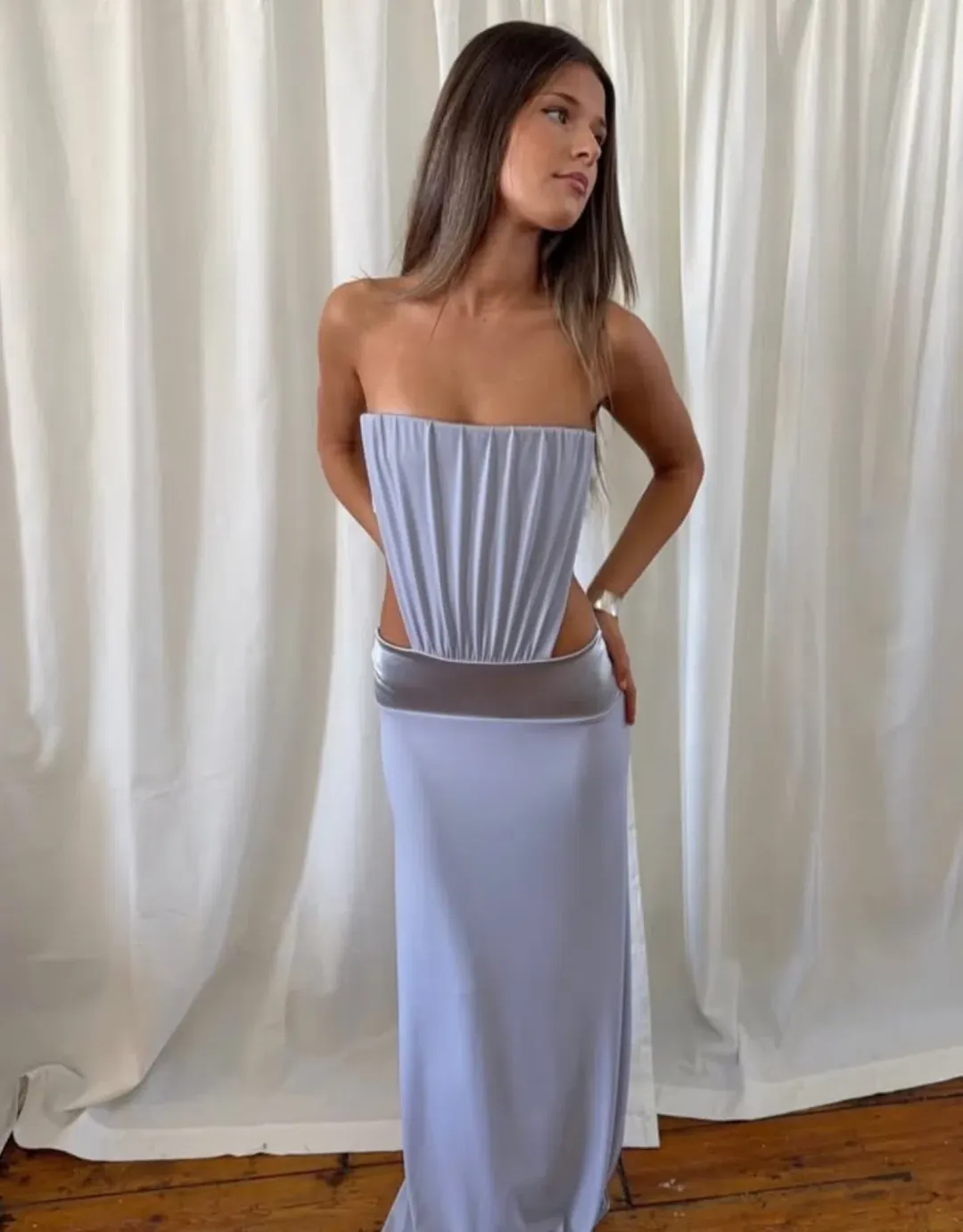 La Marie The Kendall Maxi Dress in Silver Size XS/S for rent on The Volte - main image