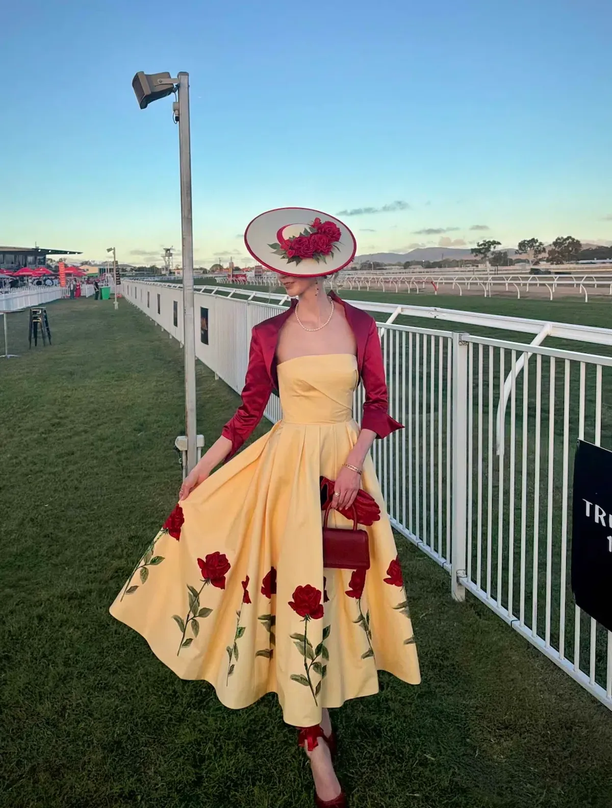 Leo Lin Lynn Midi Dress Butter Yellow with Red Roses for rent on The Volte - main image