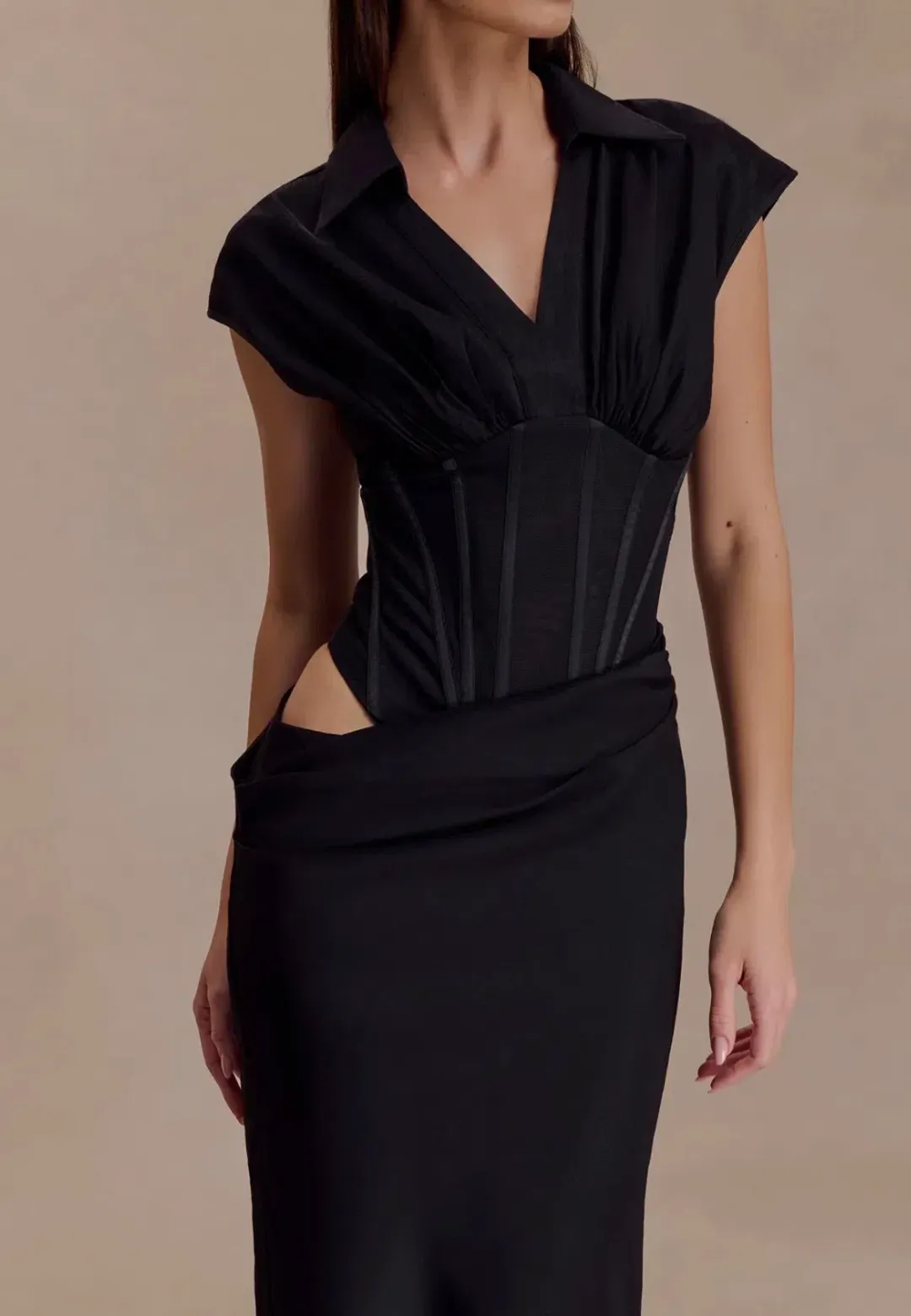 Meshki - Shirt Corset Maxi Dress in Black for rent on The Volte - main image