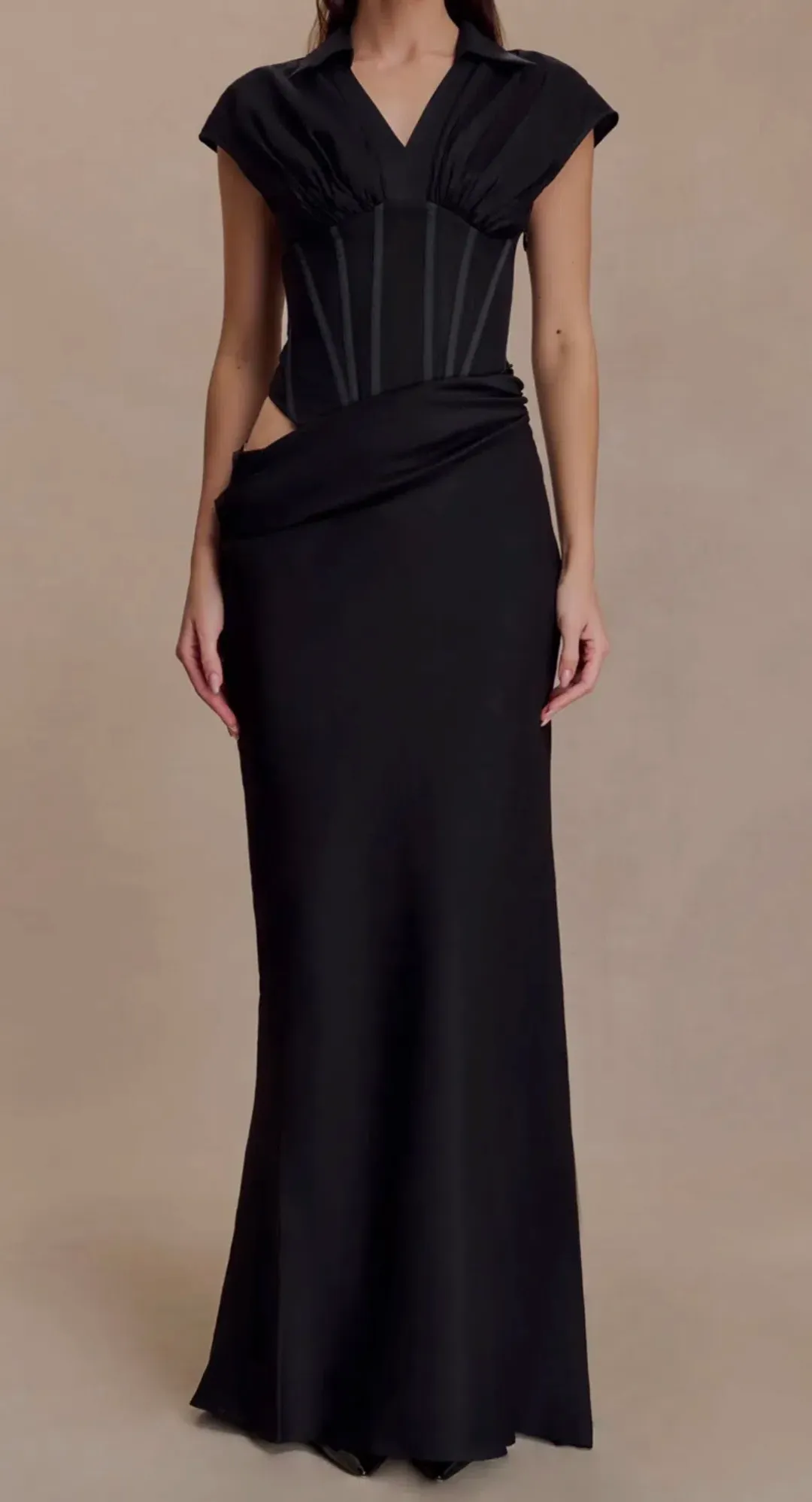 Meshki - Shirt Corset Maxi Dress in Black for rent on The Volte - main image