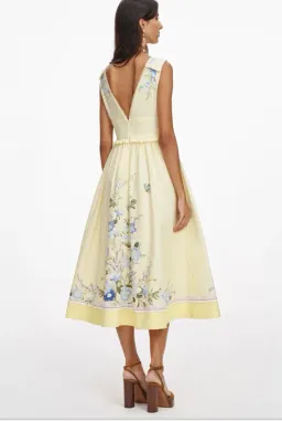 Self Portrait Yellow Floral Flared Midi Dress Size 14 for rent on The Volte - image 3