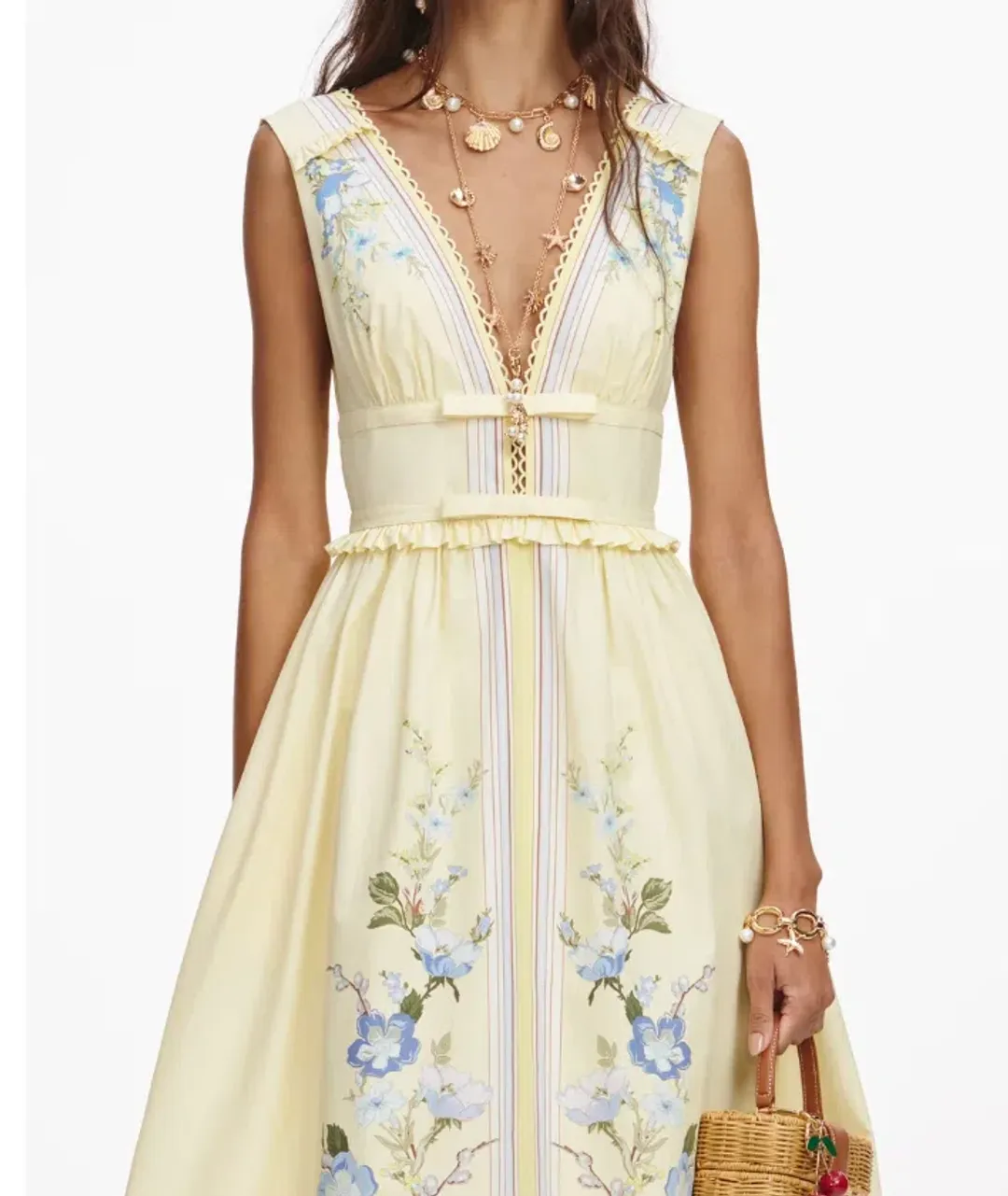 Self Portrait Yellow Floral Flared Midi Dress Size 14 for rent on The Volte - main image