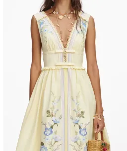 Self Portrait Yellow Floral Flared Midi Dress Size 14 for rent on The Volte - image 4