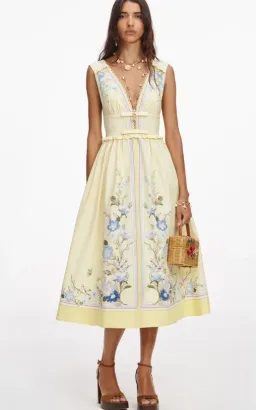 Self Portrait Yellow Floral Flared Midi Dress Size 14 for rent on The Volte - image 2