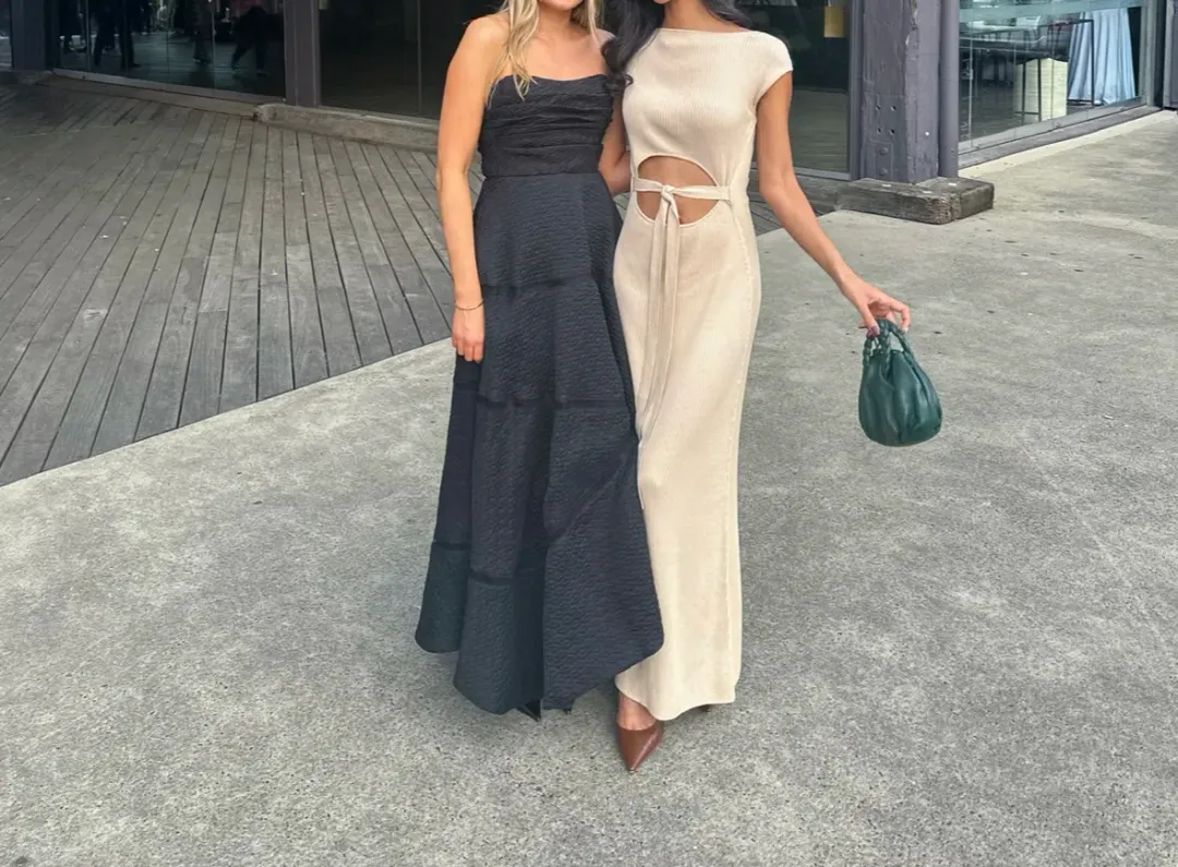Bec and Bridge Beige Maxi Dress with Tie up detail size 6 for rent on The Volte - main image