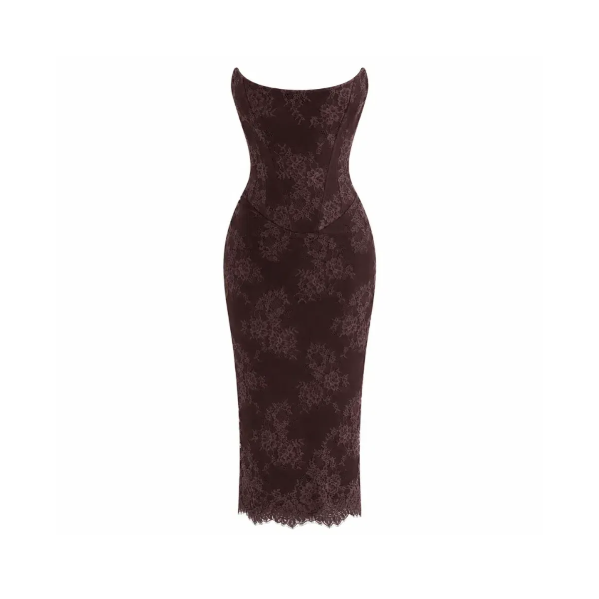 House of CB Larra Dress Bitter Chocolate Lace Corset Midi & Bolero - Image 3