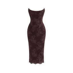 House of CB Larra Dress Bitter Chocolate Lace Corset Midi & Bolero for rent on The Volte - image 3