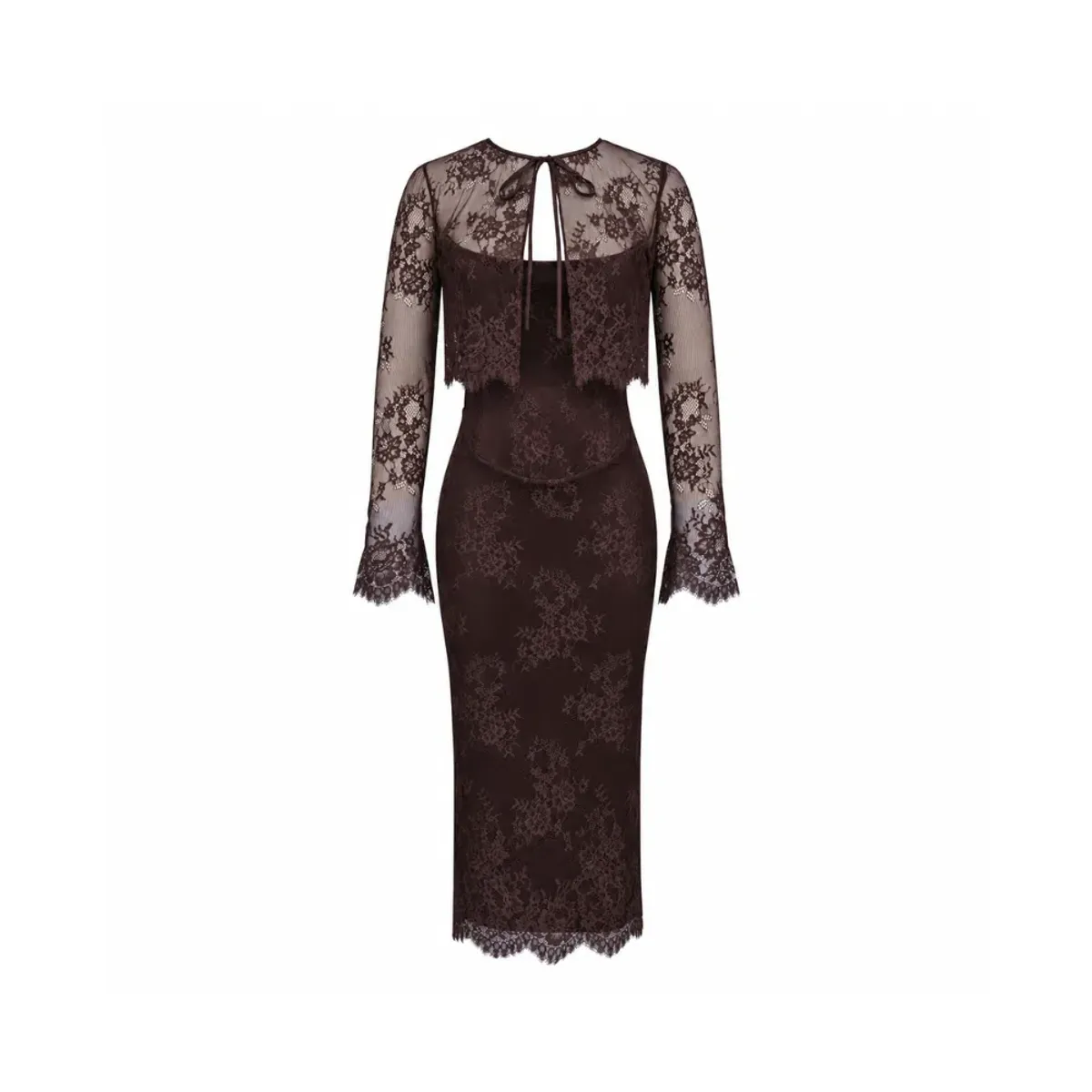 House of CB Larra Dress Bitter Chocolate Lace Corset Midi & Bolero - Image 2