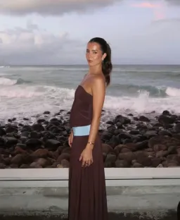 Sylavie Swimwear Isla Maxi Dress Espresso for rent on The Volte - image 1