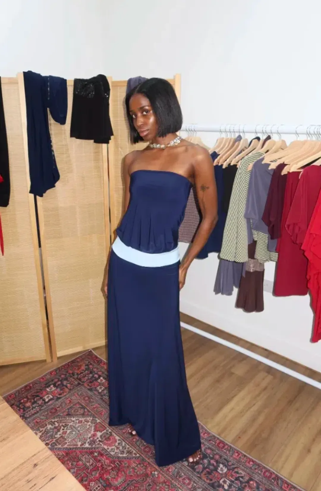 Sylavie Swimwear Isla Maxi Dress Midnight Navy for rent on The Volte - main image