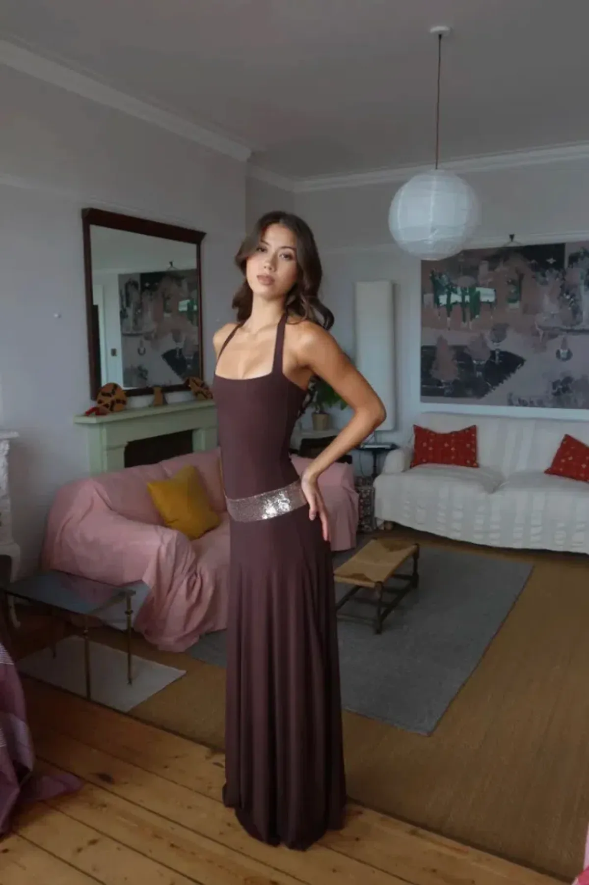 Sylavie Swimwear Toscana Maxi Dress Espresso for rent on The Volte - main image