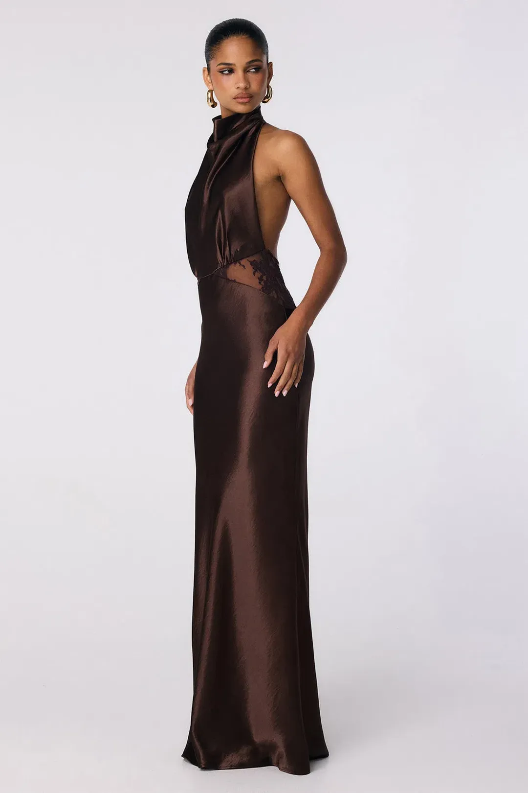Nookie Lover Halter Gown in Espresso Brown Size S / AU 8 for rent on The Volte - main image
